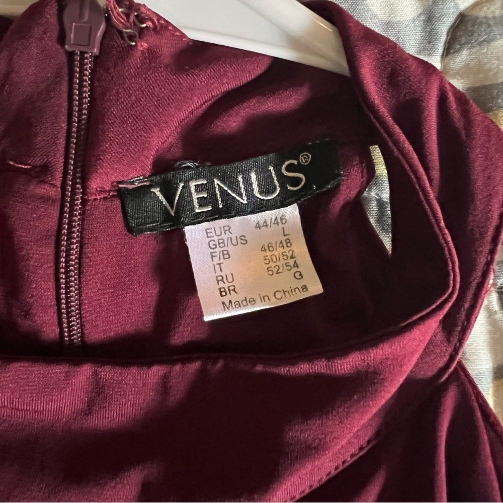 Venus long draped halter formal maxi Merlot dress, size Large - Picture 9 of 13